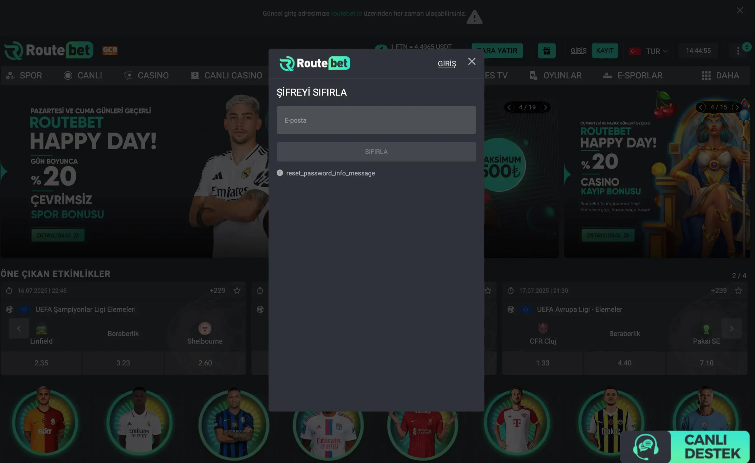 routubet şifre sıfırlama